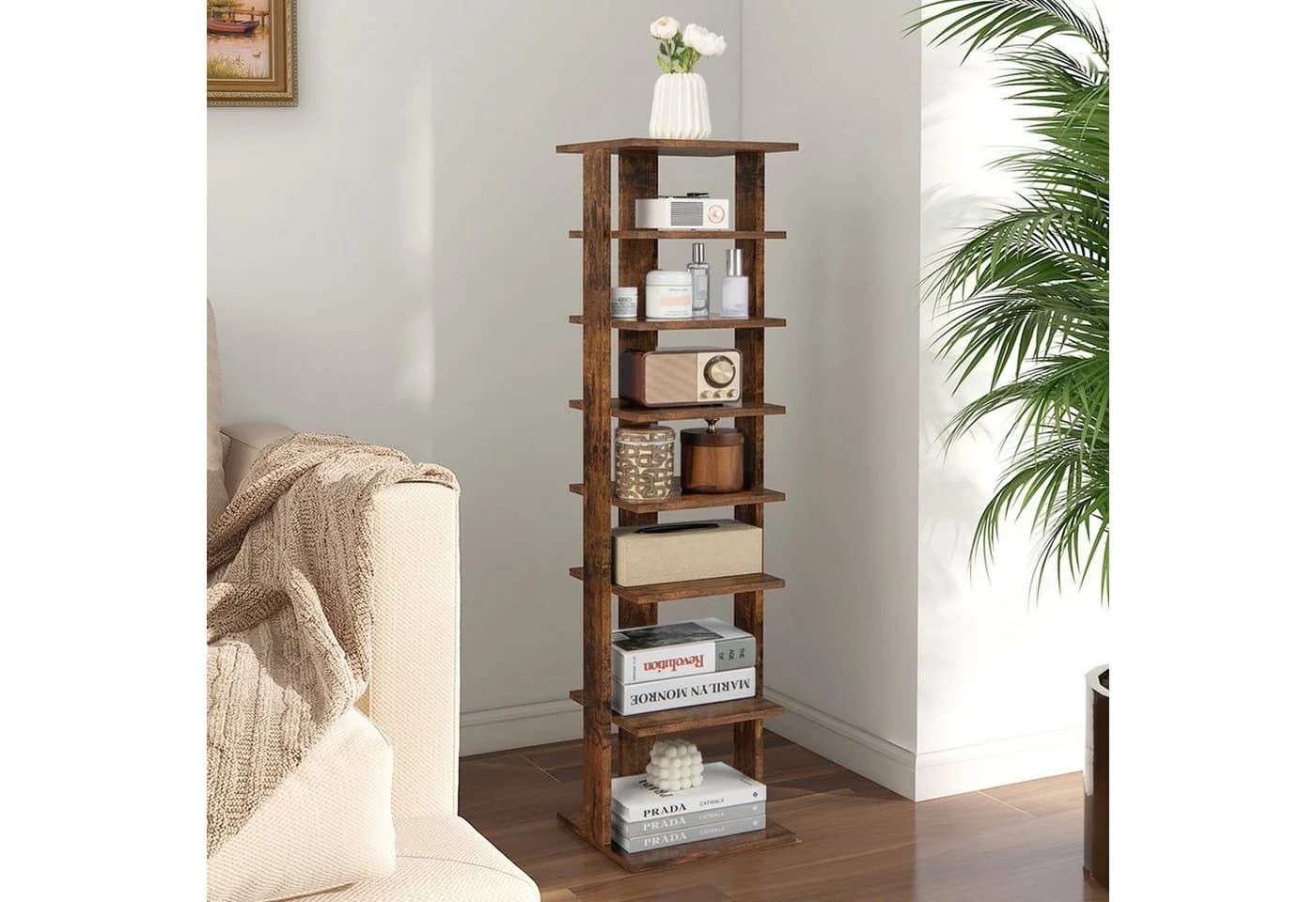 COSTWAY Schuhregal 8-stöckig Holz 110cm
