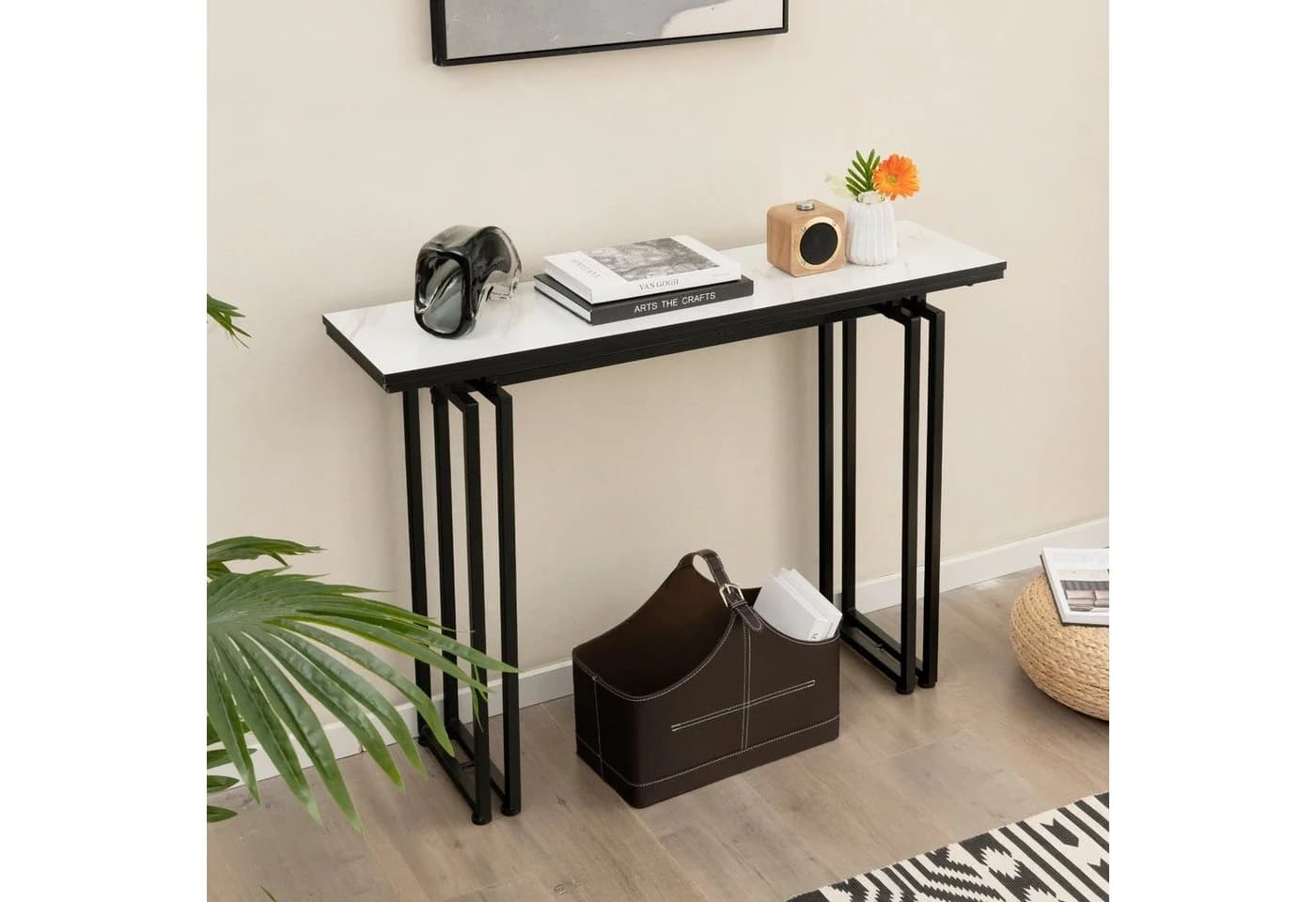 COSTWAY Konsolentisch, Kunstmarmor, Metallrahmen, 110x30x81cm, Schwarz