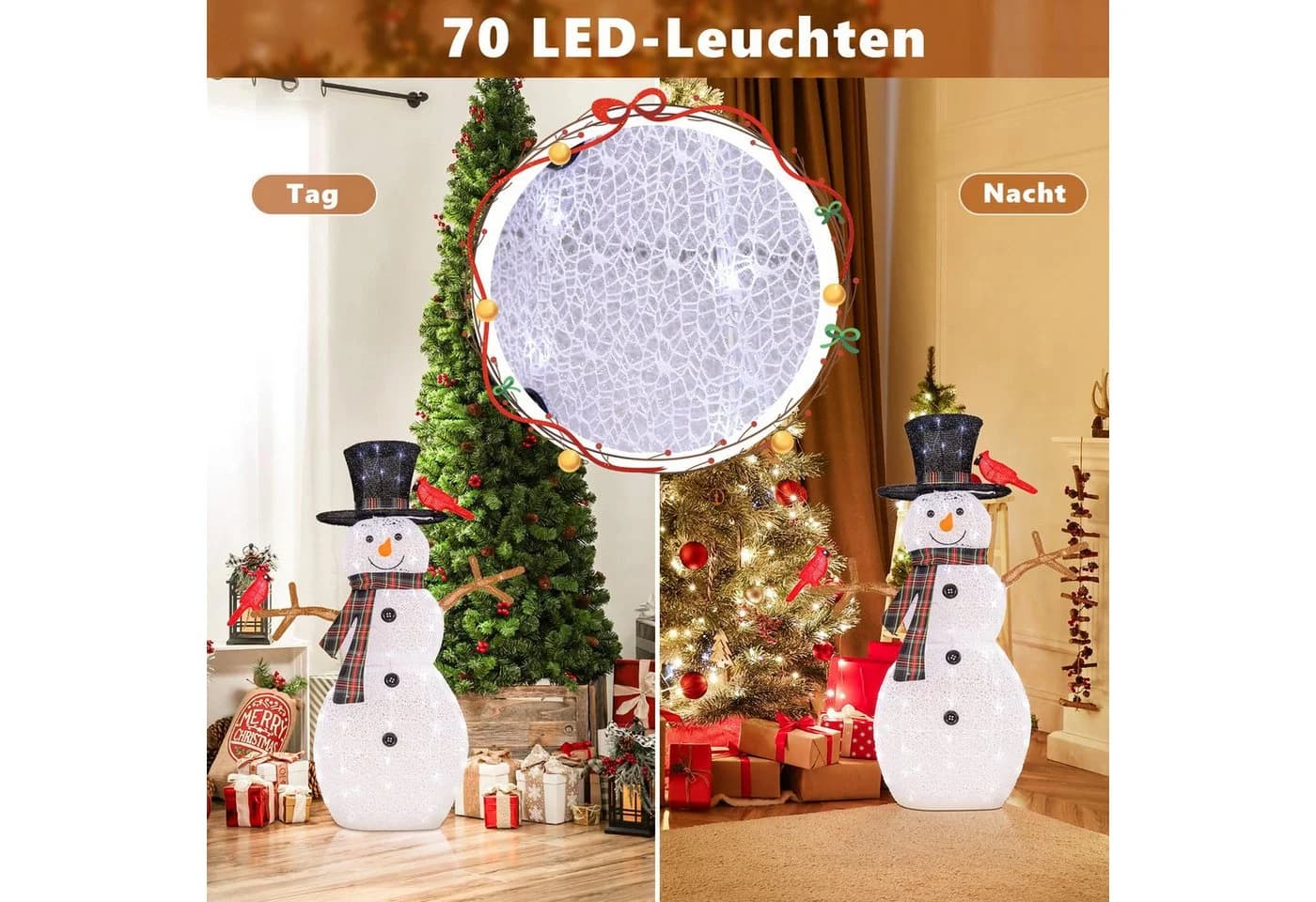 COSTWAY Schneemann mit warmweißen LEDs & Erdspießen, witterungsbeständig