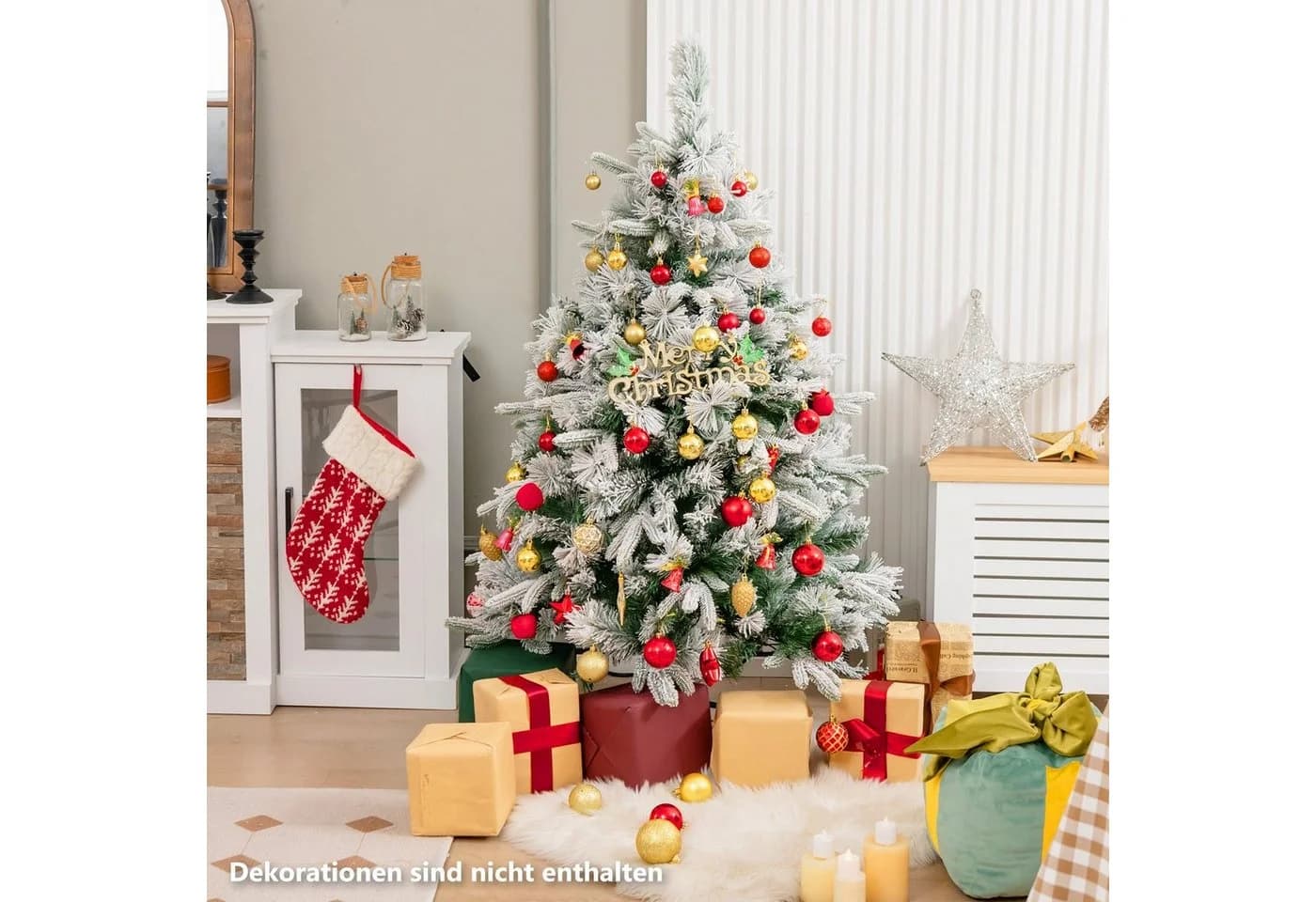 COSTWAY Künstlicher Weihnachtsbaum 136 cm mit Schnee, LEDs & 384 Zweigspitzen
