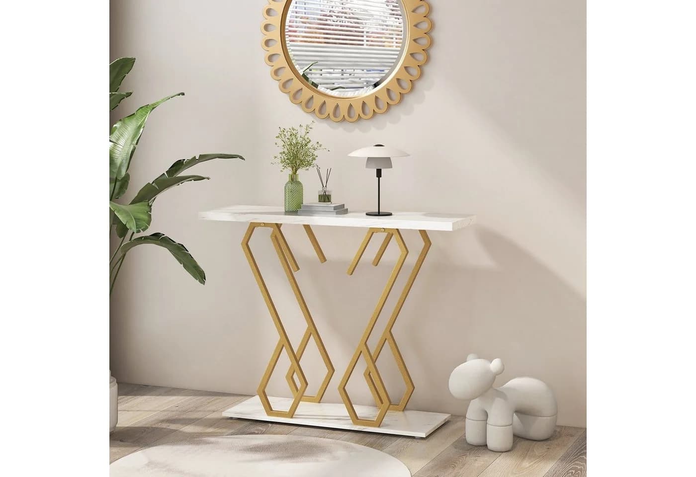 Eleganter Konsolentisch in Schmetterlingsform aus Kunstmarmor und Metall