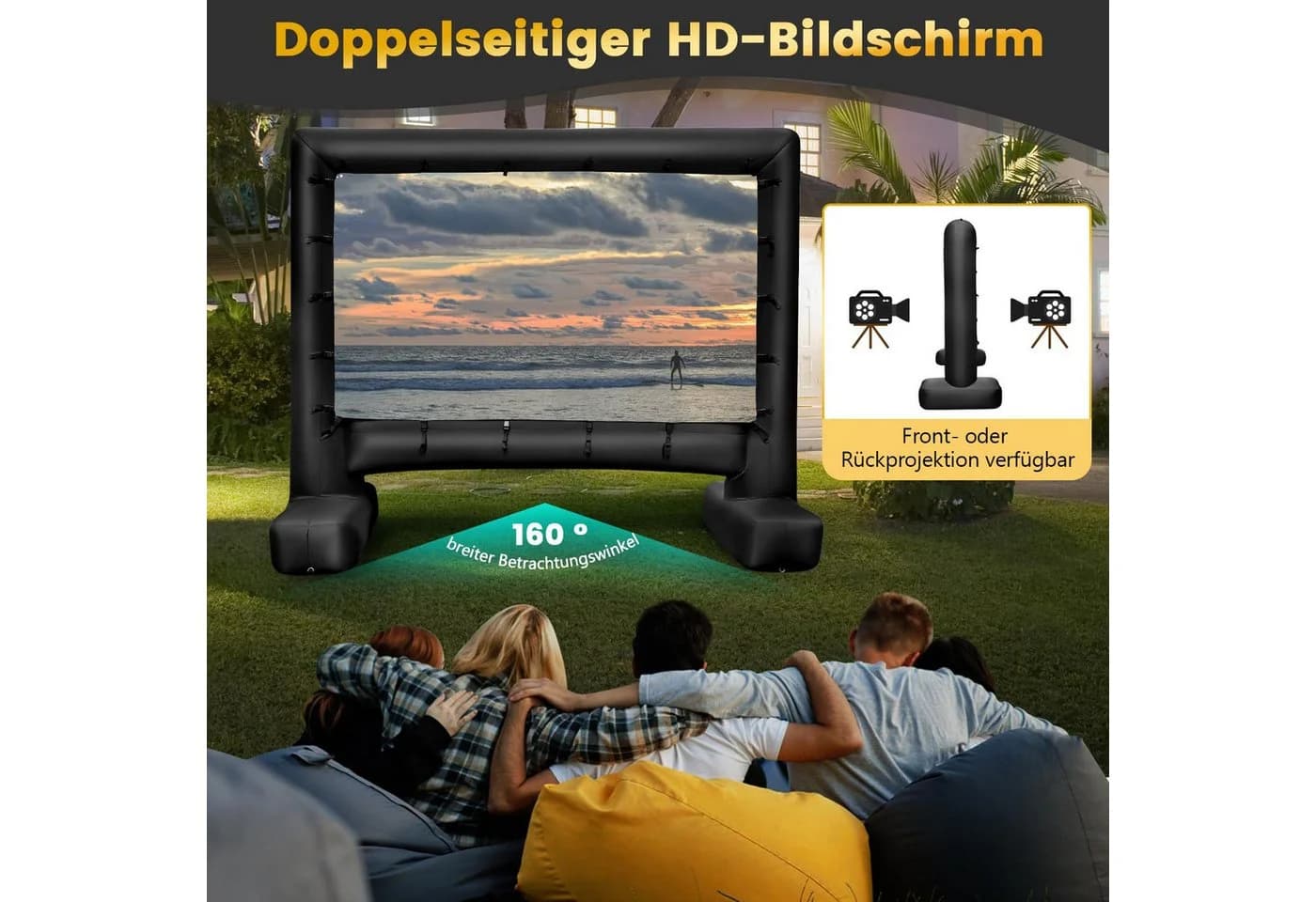 COSTWAY Projektionsleinwand 116 Zoll 16:9 HD 4K Aufblasbar