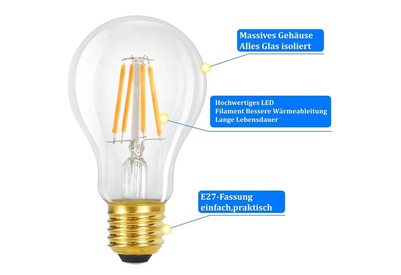 ZMH LED-Leuchtmittel A60 Vintage Edison Light Bulb 2700K E27 6 St. warmweiß