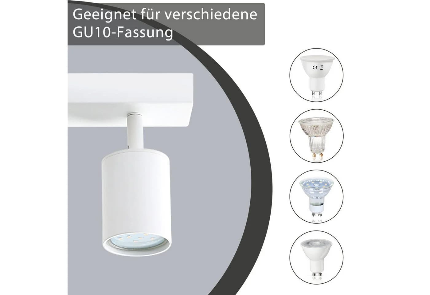 ZMH LED Deckenstrahler Retro Deckenleuchte Weiß/Schwarz GU10 350° Schwenkbar