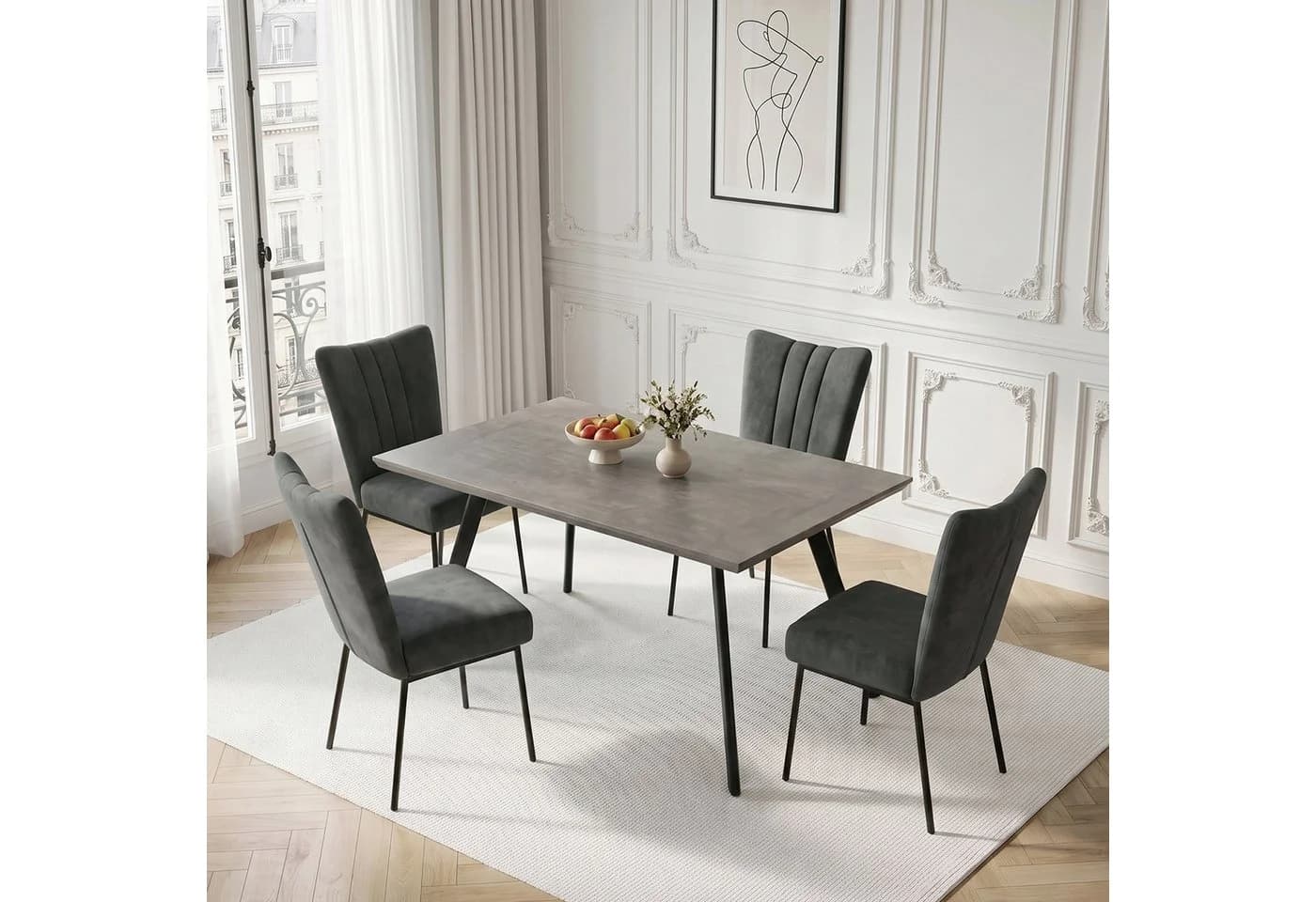 Jiexi Essgruppe Tisch- und Stuhlset Modern Grau