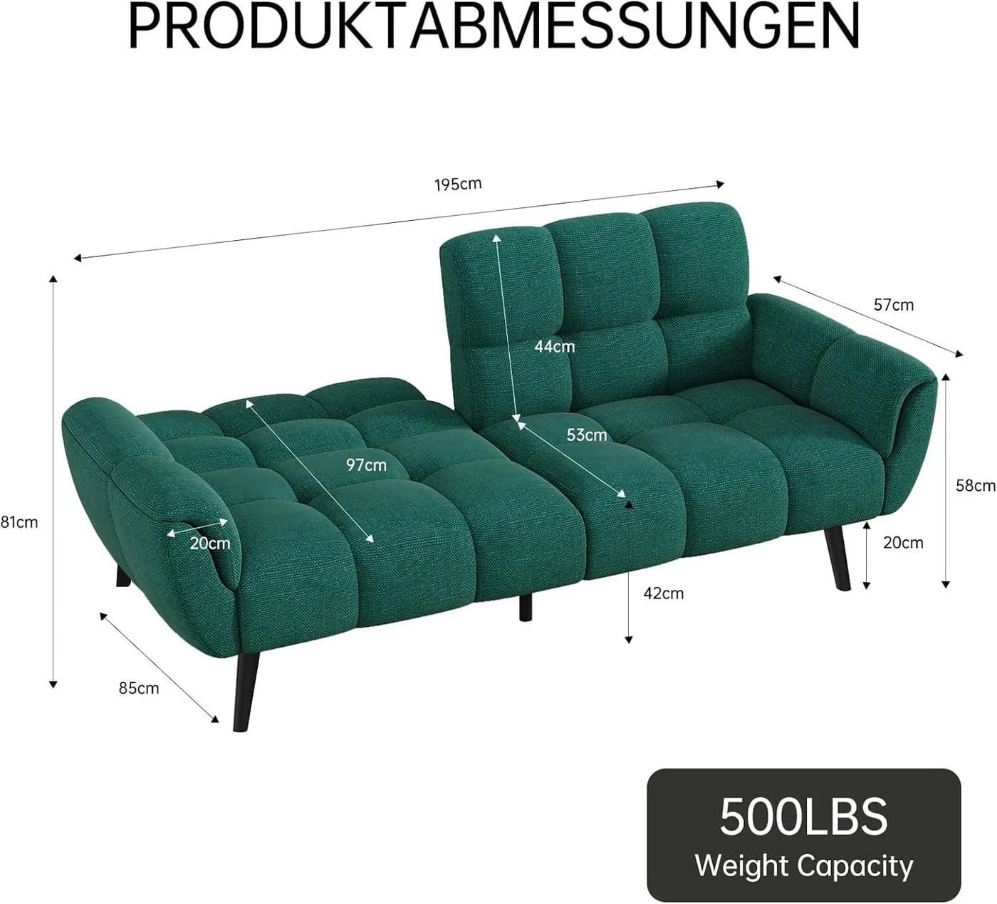 Jiexi Big-Sofa 3-Sitzer Schlafsofa mit Schlaffunktion Grün