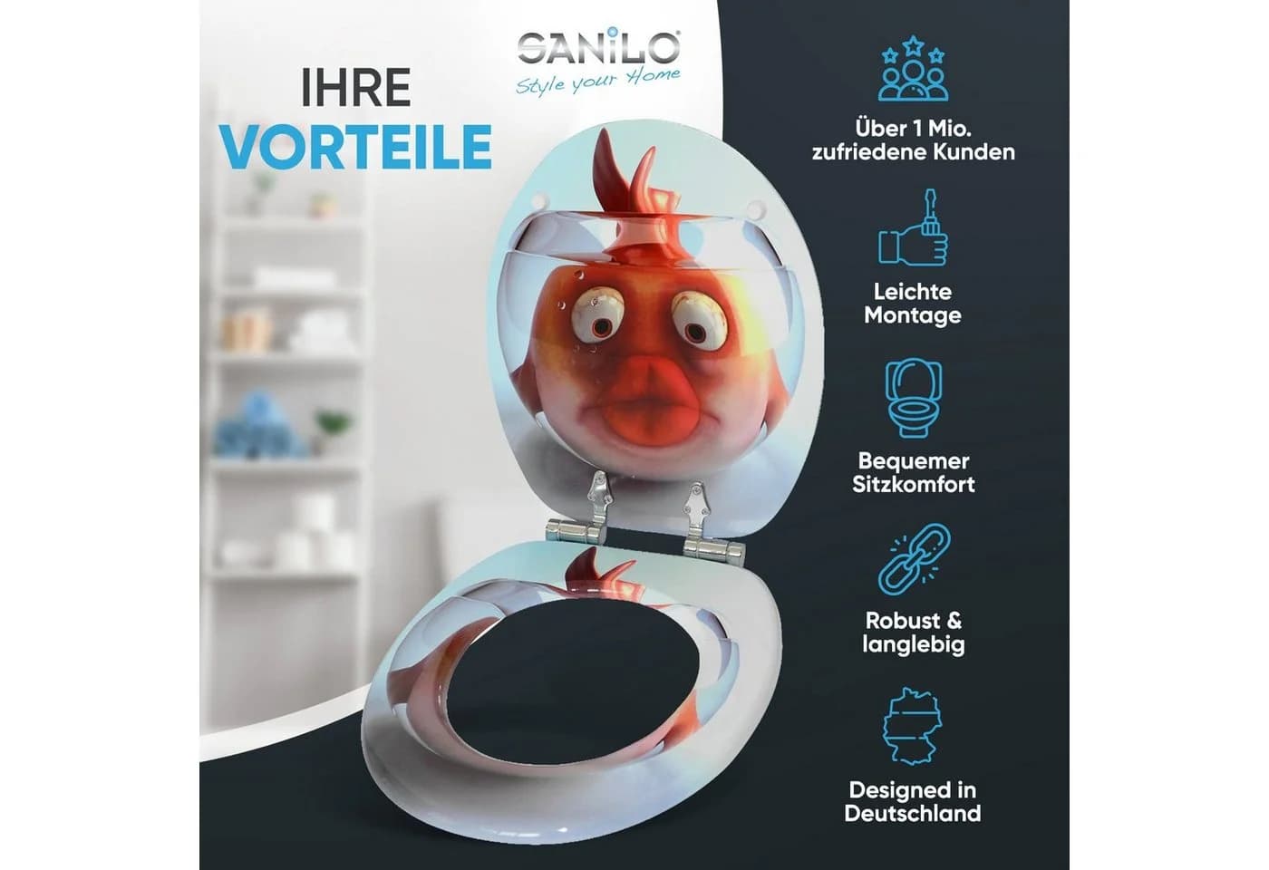 Sanilo WC-Sitz Goldfisch Blau/Orange/Rot mit Absenkautomatik