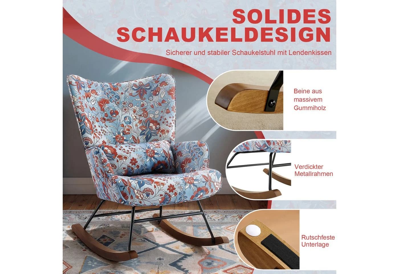 HomeMiYN Schaukelstuhl Patchwork Sessel Relaxstuhl mit Armlehnen