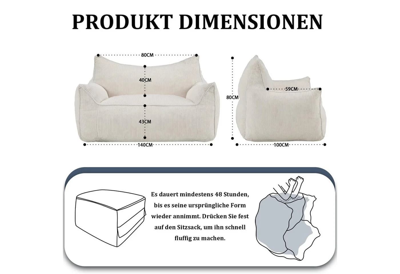 Fiximaster U-förmiger Sitzsack mit Katzenohren Cordstoff