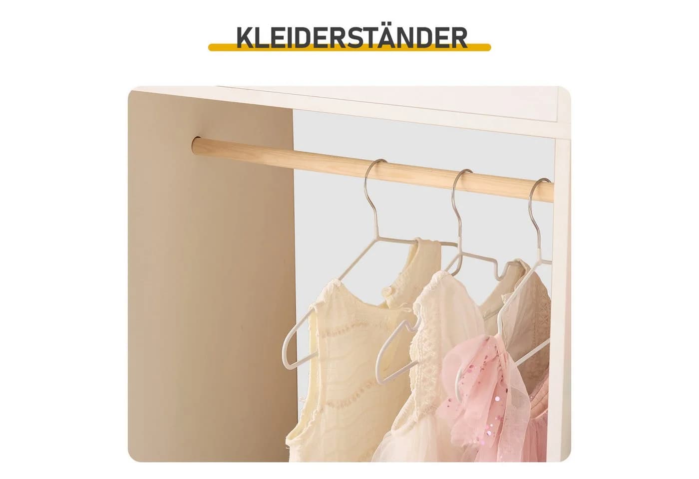 FANNOU Kinderkleiderschrank Weiß 3 Regale Kleiderstange