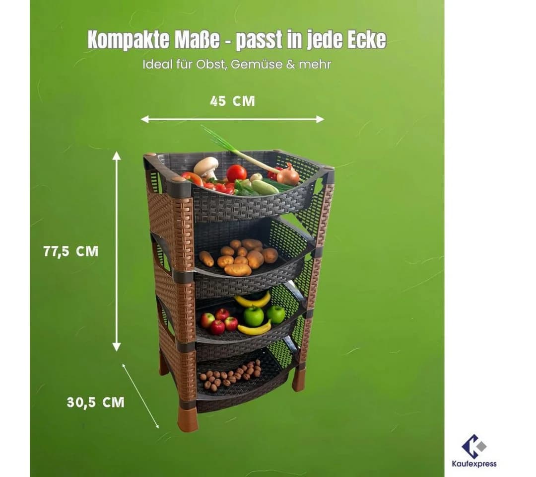 Kaufexpress GmbH Küchenregal 4 Etagen Kunststoff Rattan-Optik
