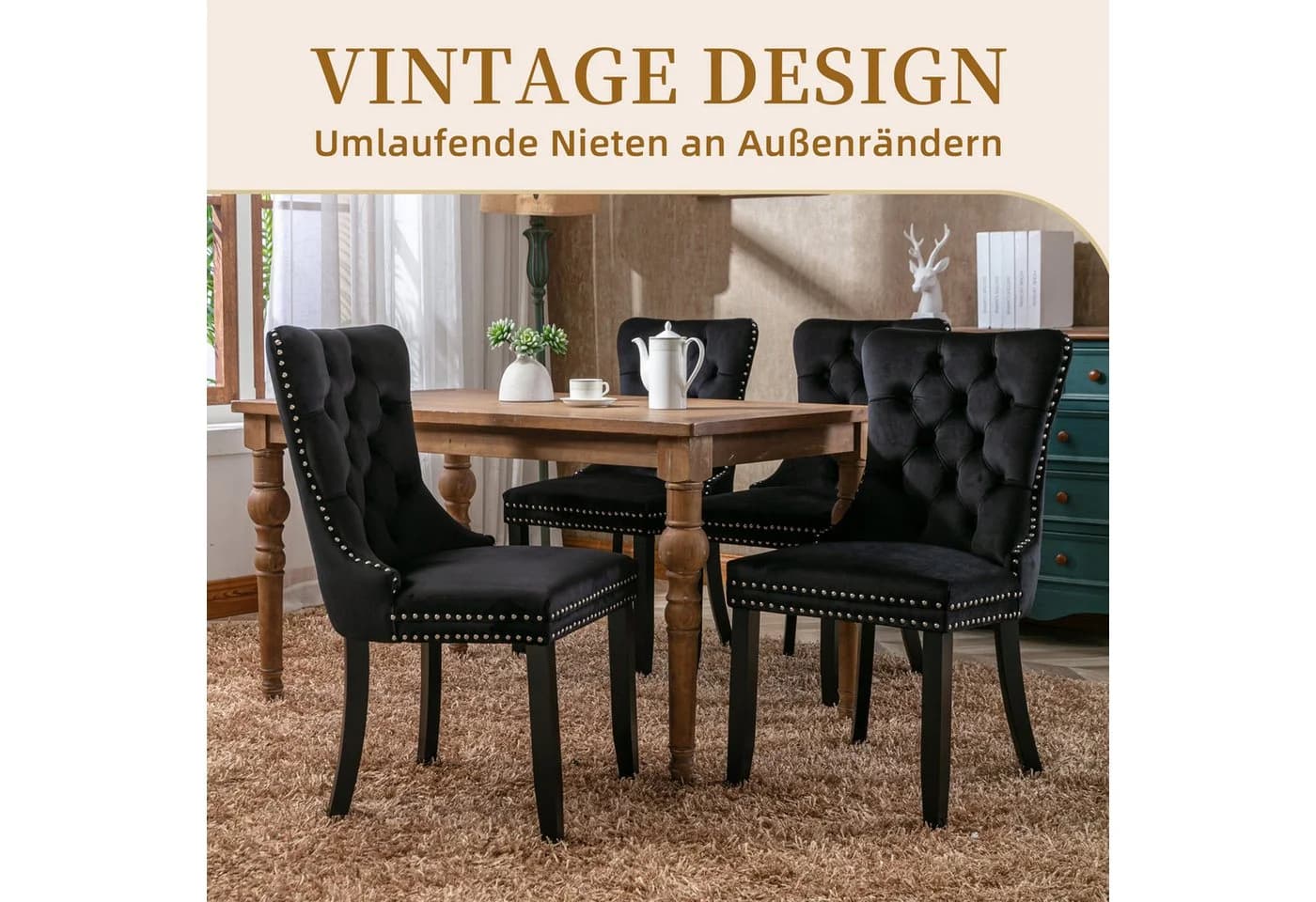 SeedWave Esszimmerstuhl 2er-Set Samtbezug Holzfüße