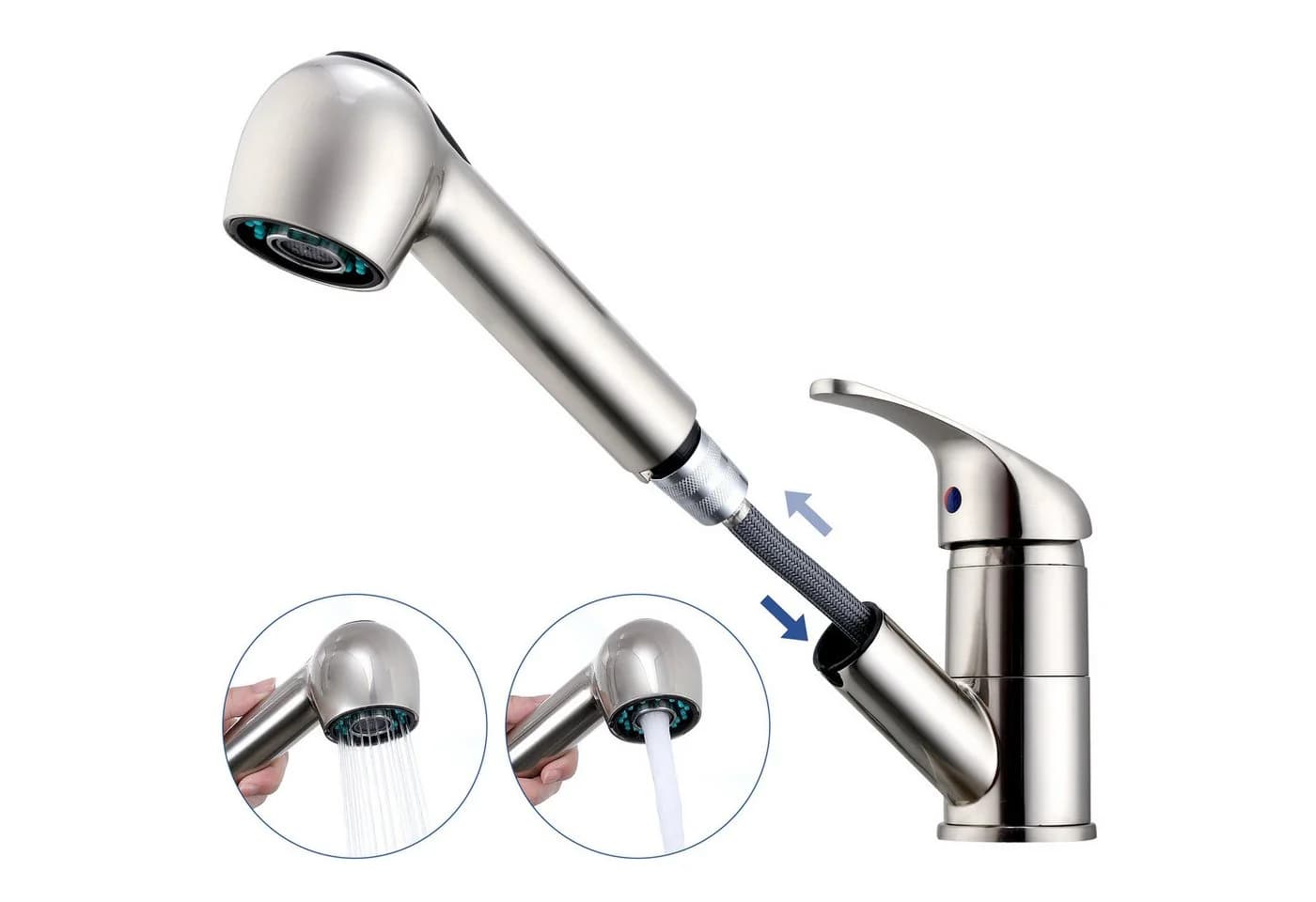 HOMELIVE Küchenarmatur Hochdruck Wasserhahn 180° Spültischarmatur Ausziehbar Mischbatterie Dual-Spülbrause Gebürstet