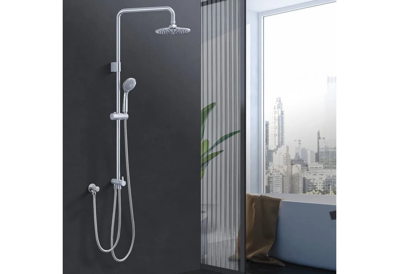 HOMELODY Duschsystem mit Konstanttemperatur & Wasserfall Badzubehör Chrom