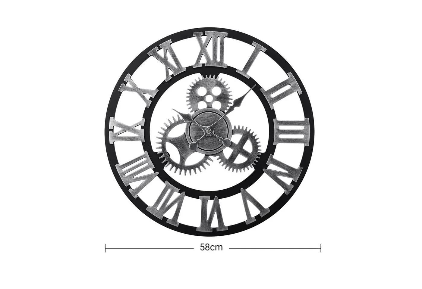 DARDVORLAG Wanduhr Dekouhr Schwarz Metall Holz Römische Ziffern