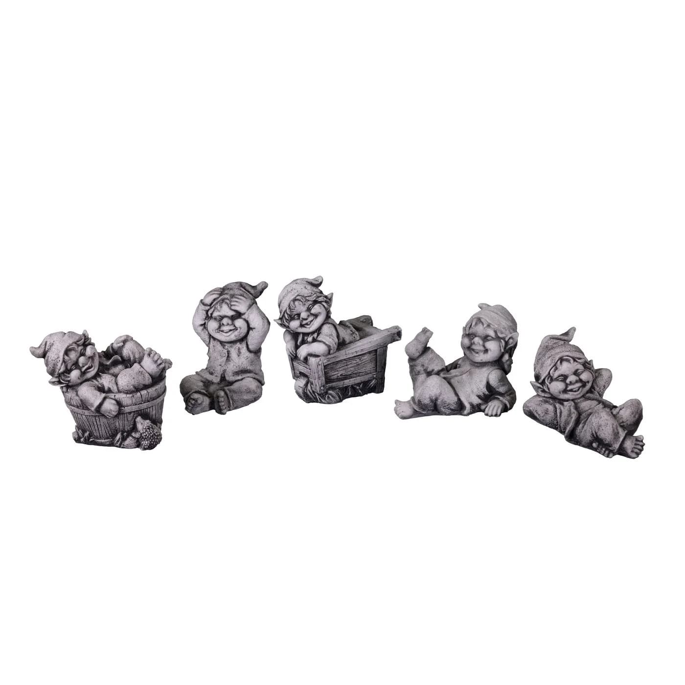 gartendekoparadies.de Gartenfigur 5er Set Gnom Familie Steinfiguren Grau