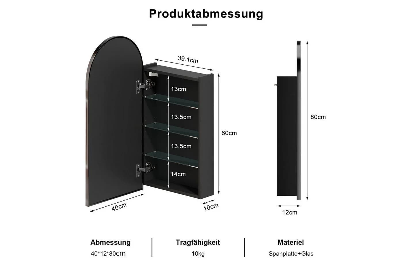 radelldar Badezimmerspiegelschrank 40/50cm Badmöbel Schwarz