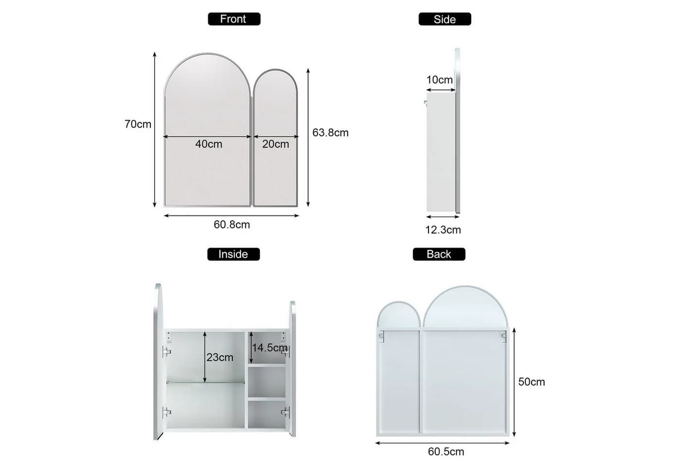 radelldar Badezimmerspiegelschrank Bogen 61x12x70 cm Silbrig