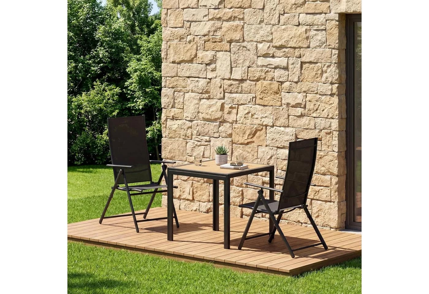 TLGREEN Gartentisch 75x75 Schwarz DPC Metallgestell