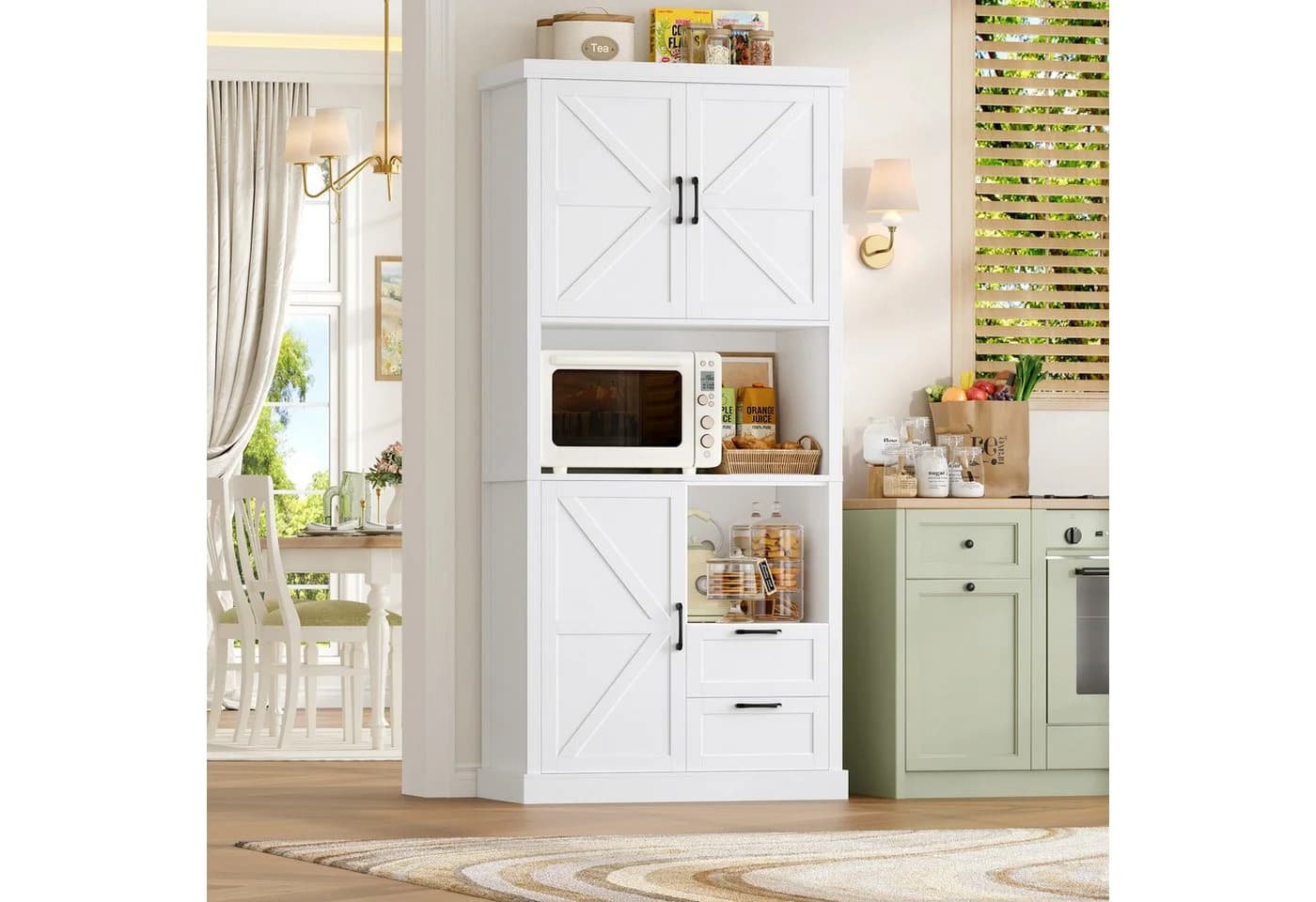 HOMECHO Küchenbuffet Küchenschrank mit 7 Fächern Weiß