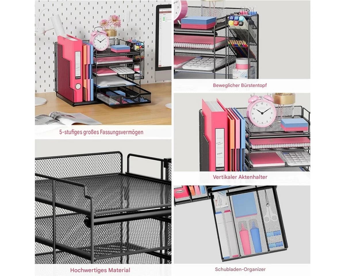 SURFOU Schreibtisch Organizer Schwarz 5-stufig mit Schublade