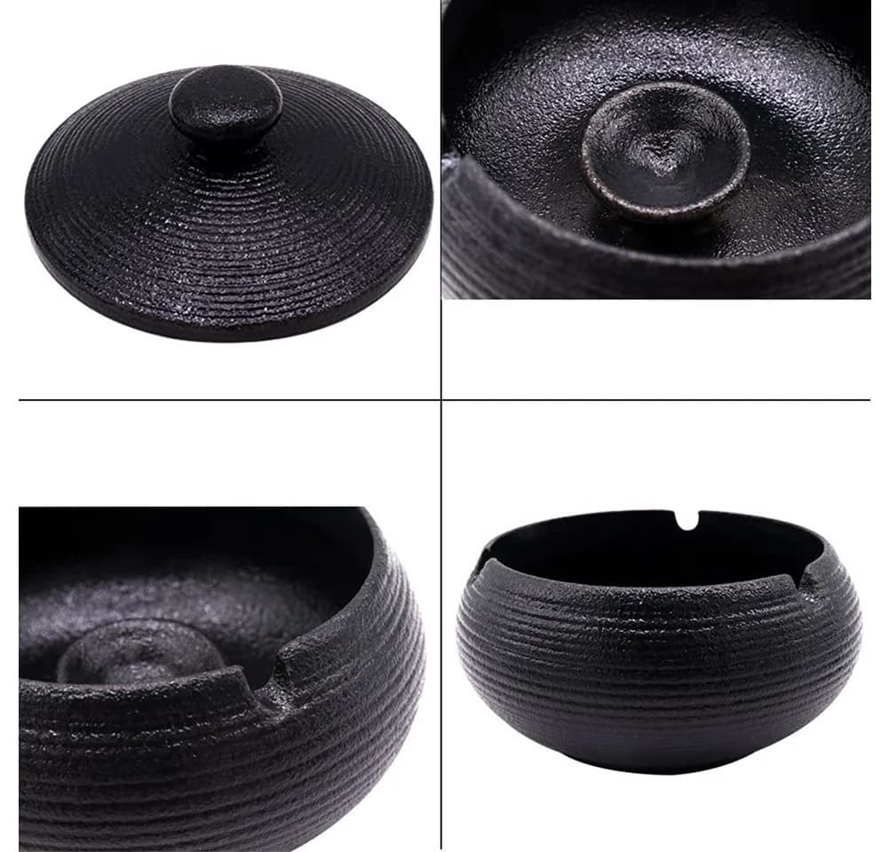 SURFOU Aschenbecher mit Deckel Schwarz Keramik Outdoor