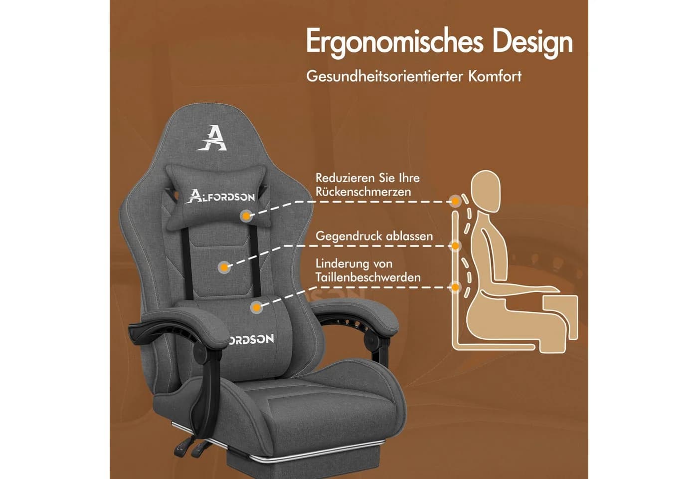 ALFORDSON Gaming-Stuhl Massage-Gaming-Stuhl Ergonomisch Grau