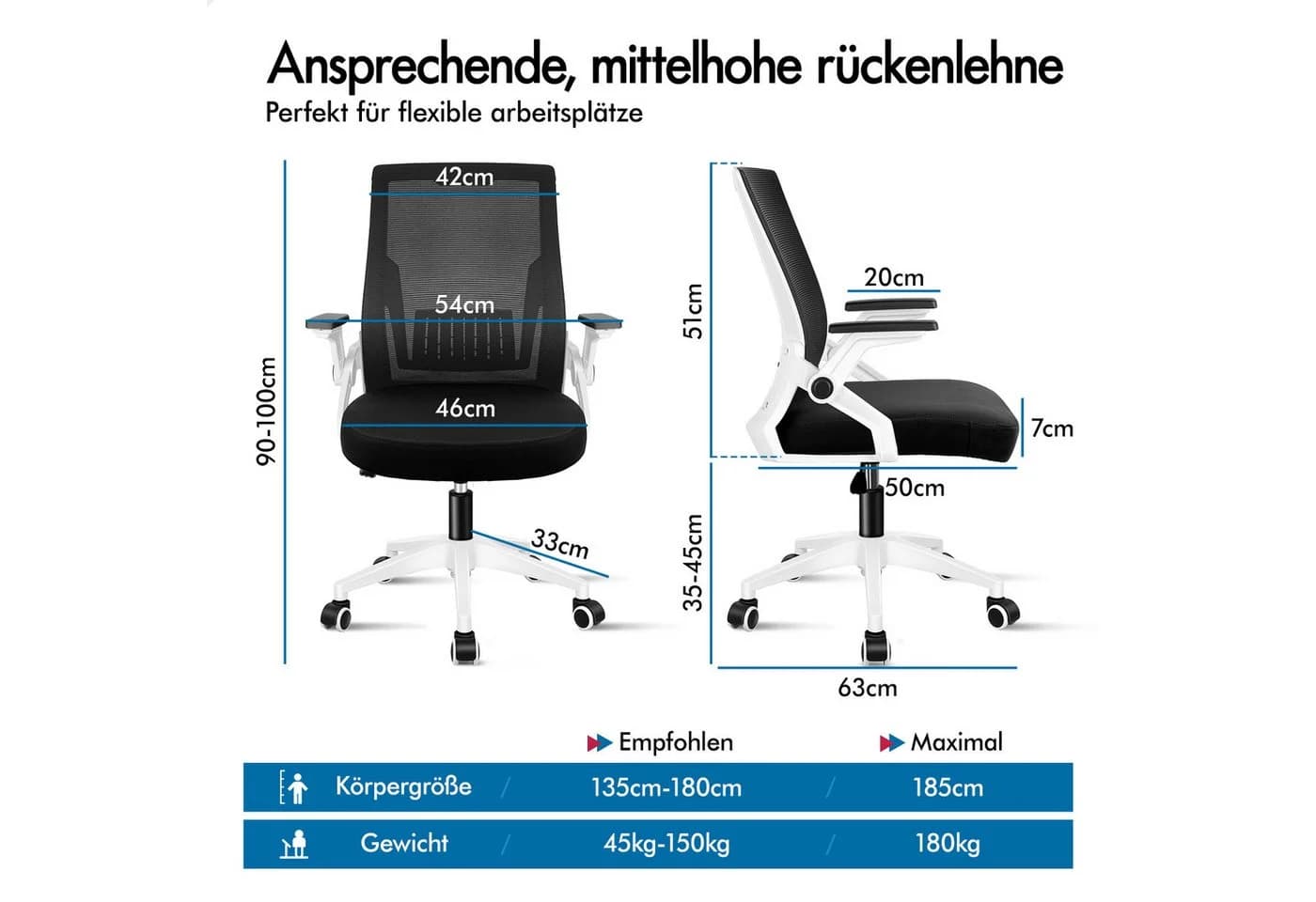 ALFORDSON Bürostuhl Ergonomisch Lendenwirbelstütze Schwarz/Weiß