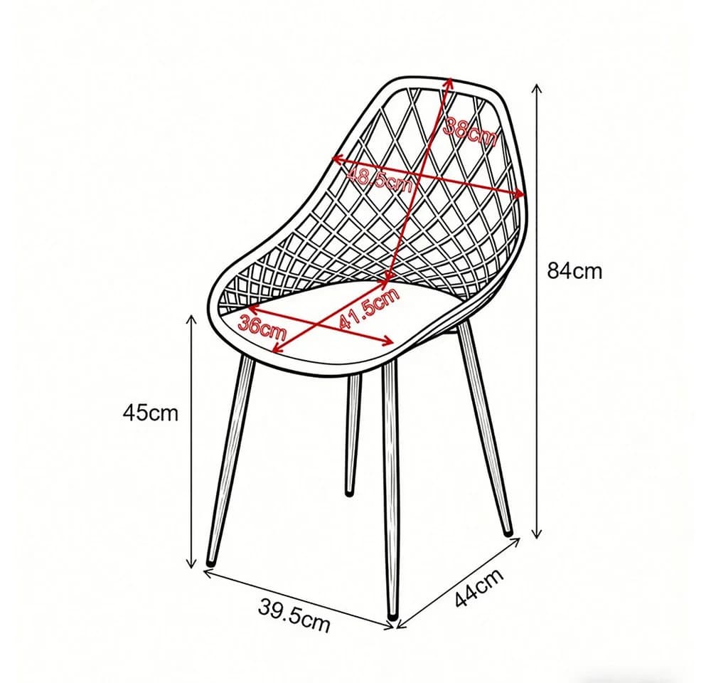 PPkrimnel Bistrostuhl 6er Set PP-Sitz Metallrahmen Modern