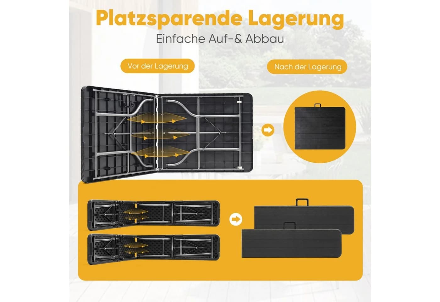 Sekey Bierzeltgarnitur 3-teilig Klappbar 180cm Gartenmöbel Holz & Rattan-Optik