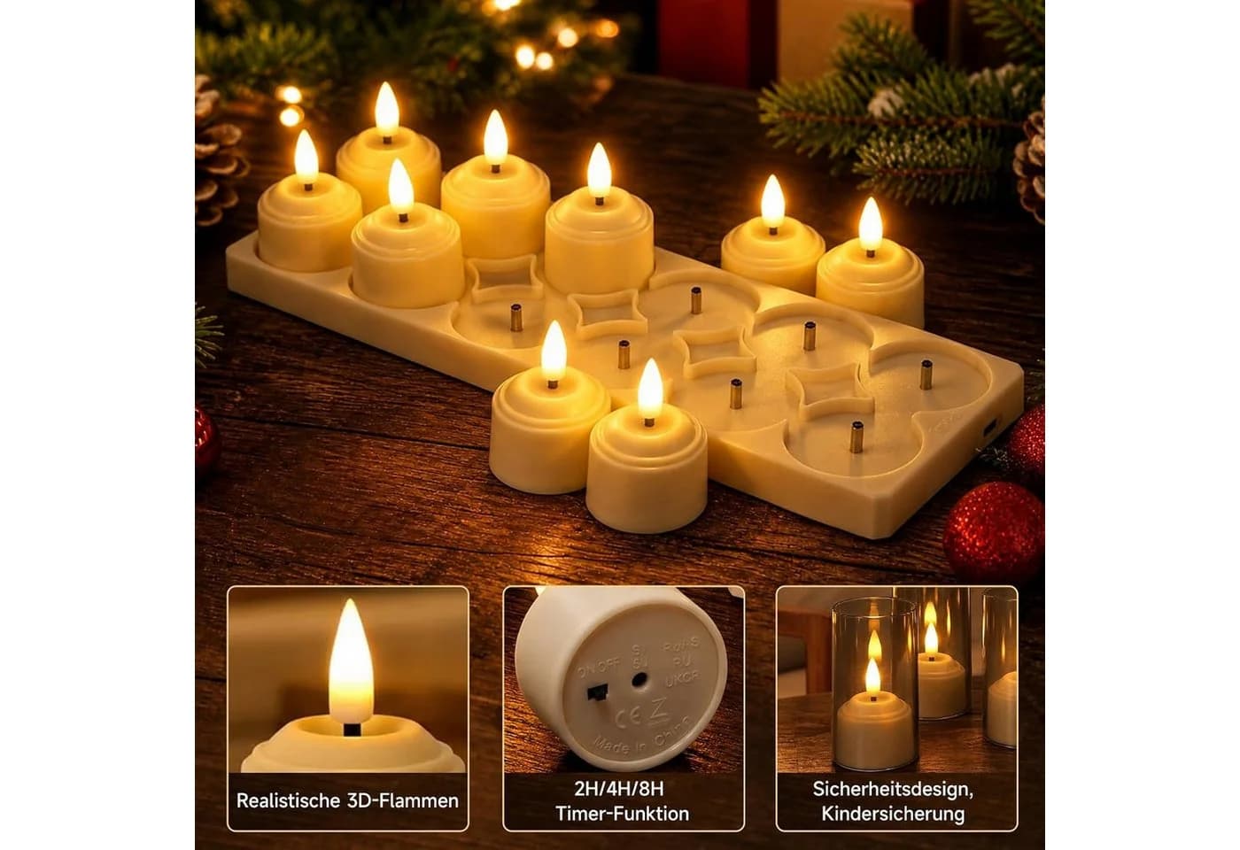 GarveeMore LED-Teelichter 12er Set Wiederaufladbar mit Fernbedienung