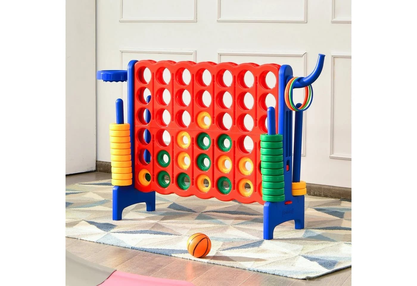 COSTWAY Riesiges 4-Gewinnt Spielset mit Basketballkorb & Wurfspiel