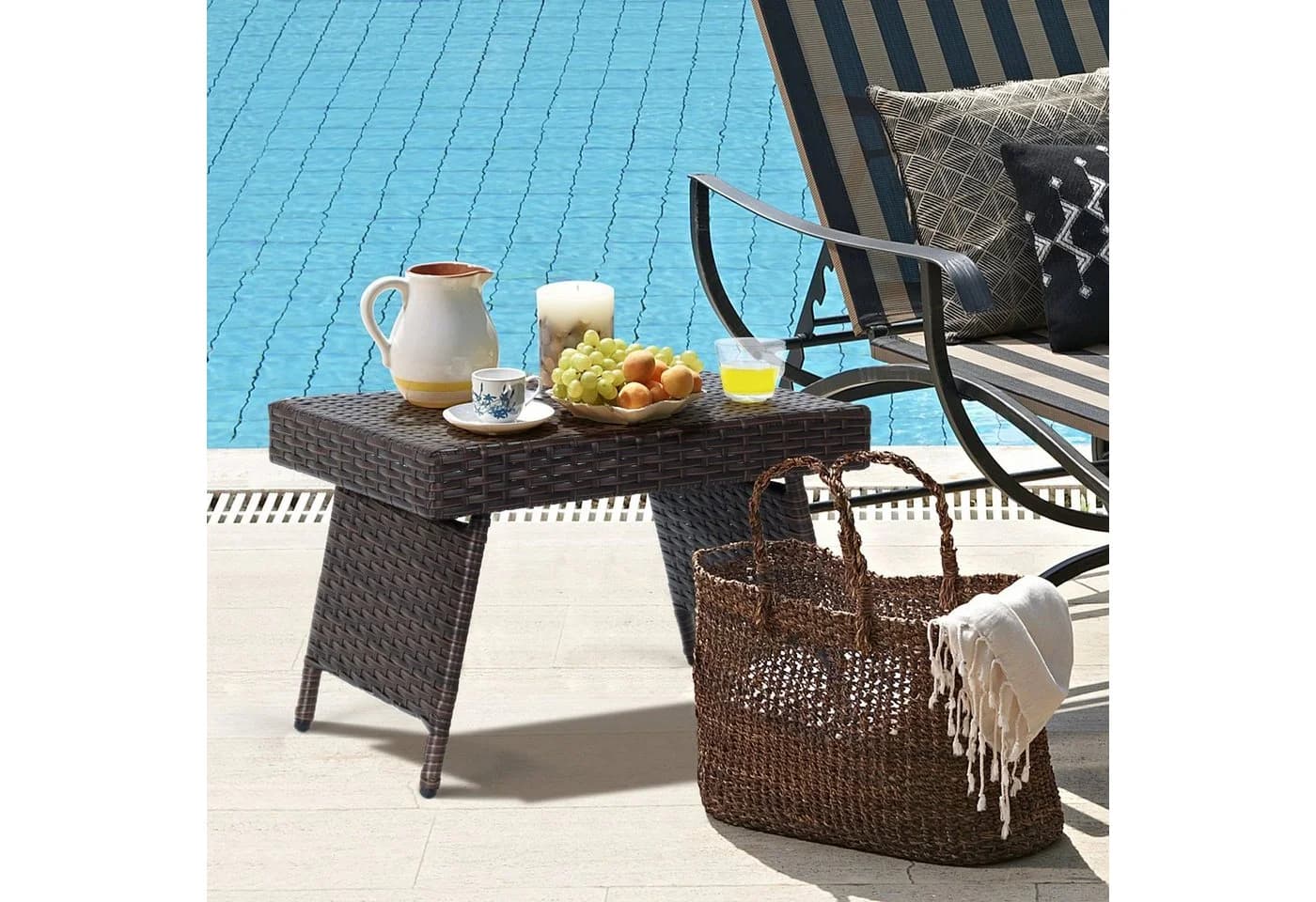 COSTWAY Rattantisch Beistelltisch Klappbar 60x40x40 cm Braun