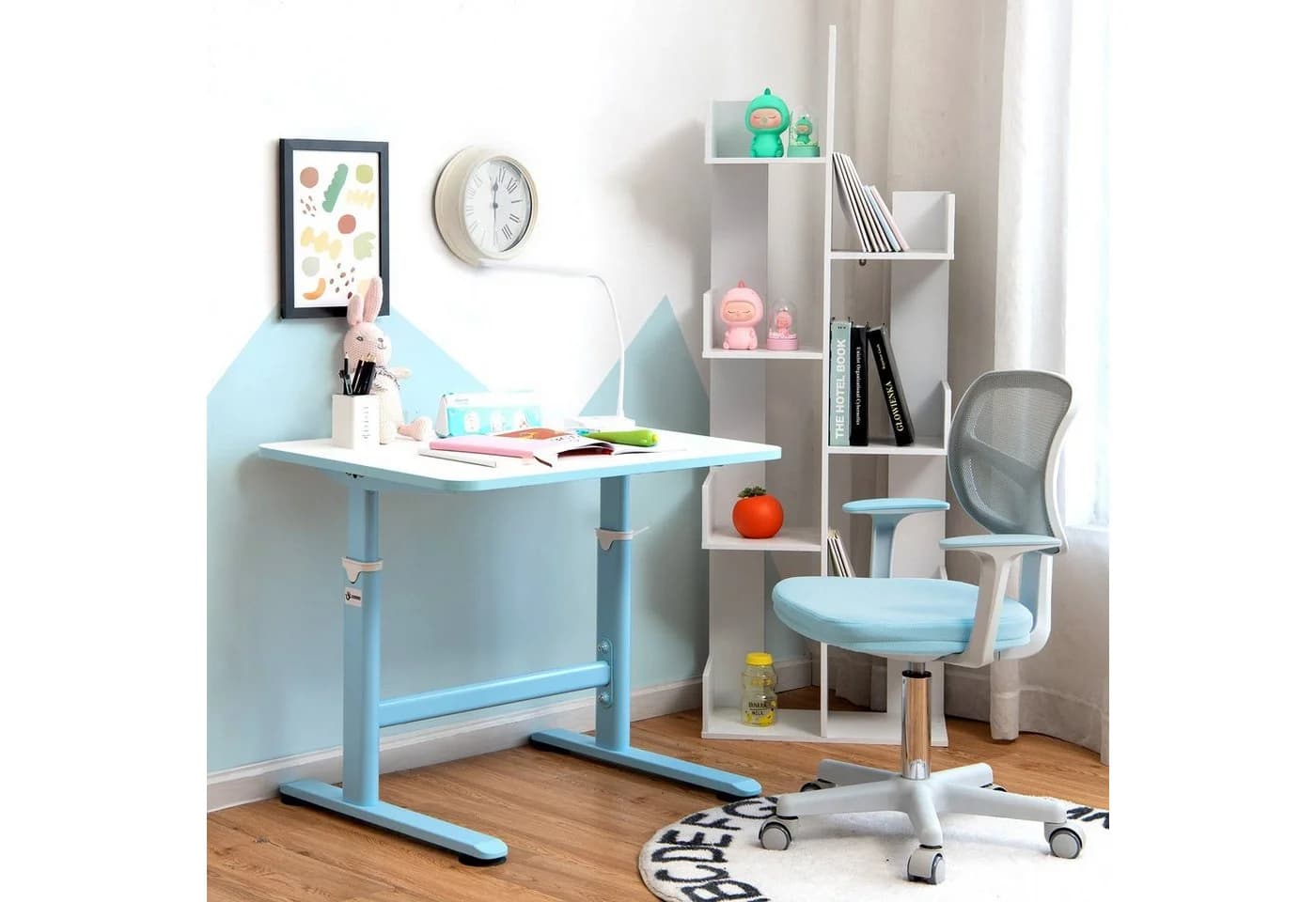 COSTWAY Drehstuhl Kinder Schreibtischstuhl, höhenverstellbar, blau