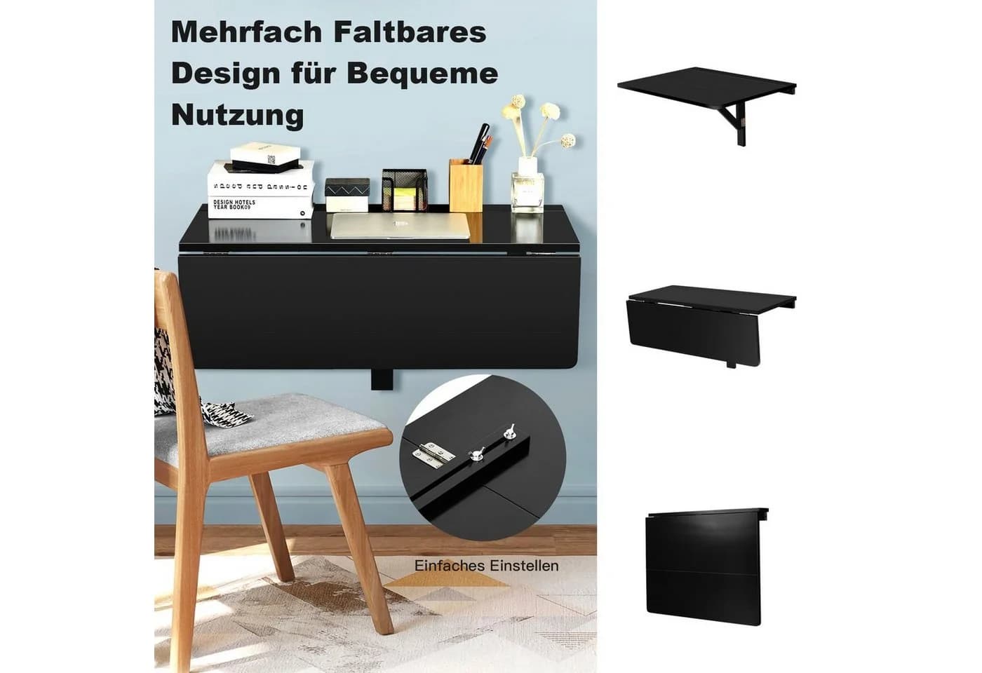 COSTWAY Wandtisch Klapptisch Schwarz Wandmontage