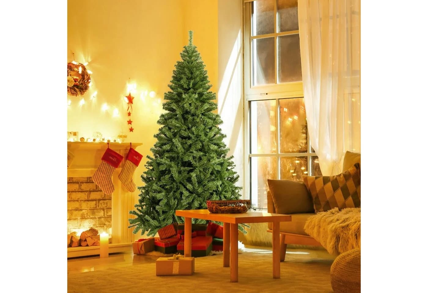 COSTWAY Künstlicher Weihnachtsbaum 225cm mit 1346 Spitzen PVC Nadeln
