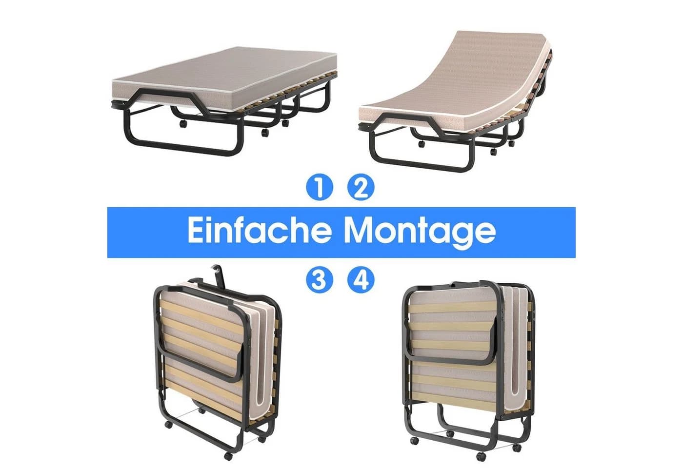 COSTWAY Gästebett Klappbar Beige 90x200cm