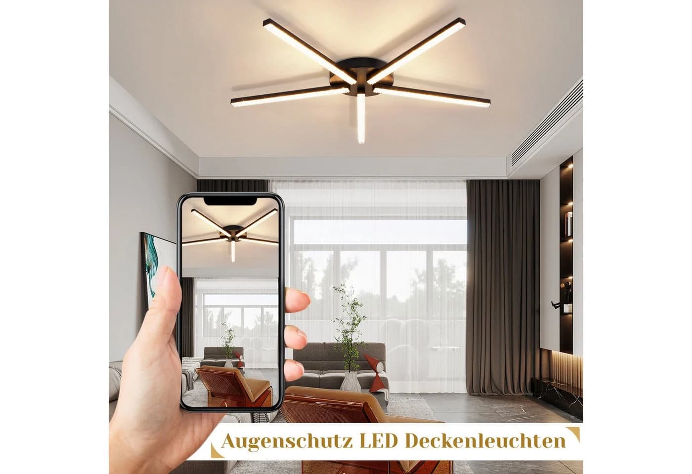 ZMH LED Deckenleuchte 24W Schwarz 3000K Modern Kristall Metall