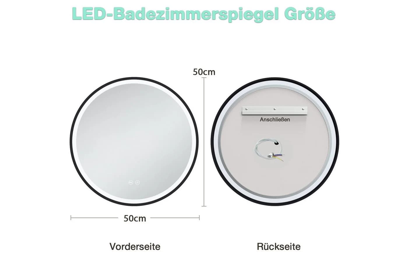 GIMBELEN Badspiegel LED Rund Schwarz 50cm