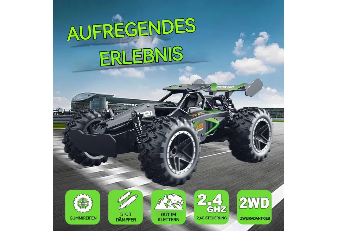 Rolipo RC-Auto Ferngesteuert Grün/Schwarz 1:18 über 20 km/h