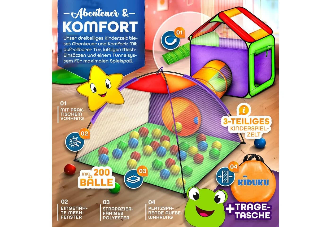 KIDUKU Spielzelt 3-teilig Bunt