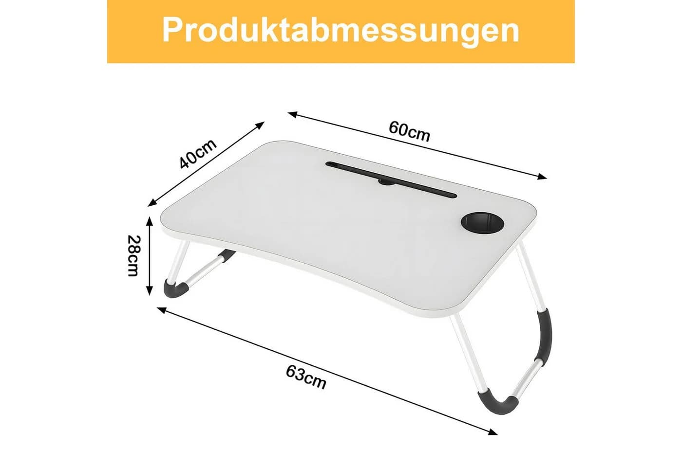 HEYHIPPO Klappbarer Laptoptisch 60x40 cm Weiß mit Getränkehalter