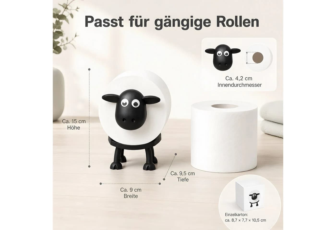 HEYHIPPO Toilettenpapierhalter 5er Set Schwarz Schaf-Design