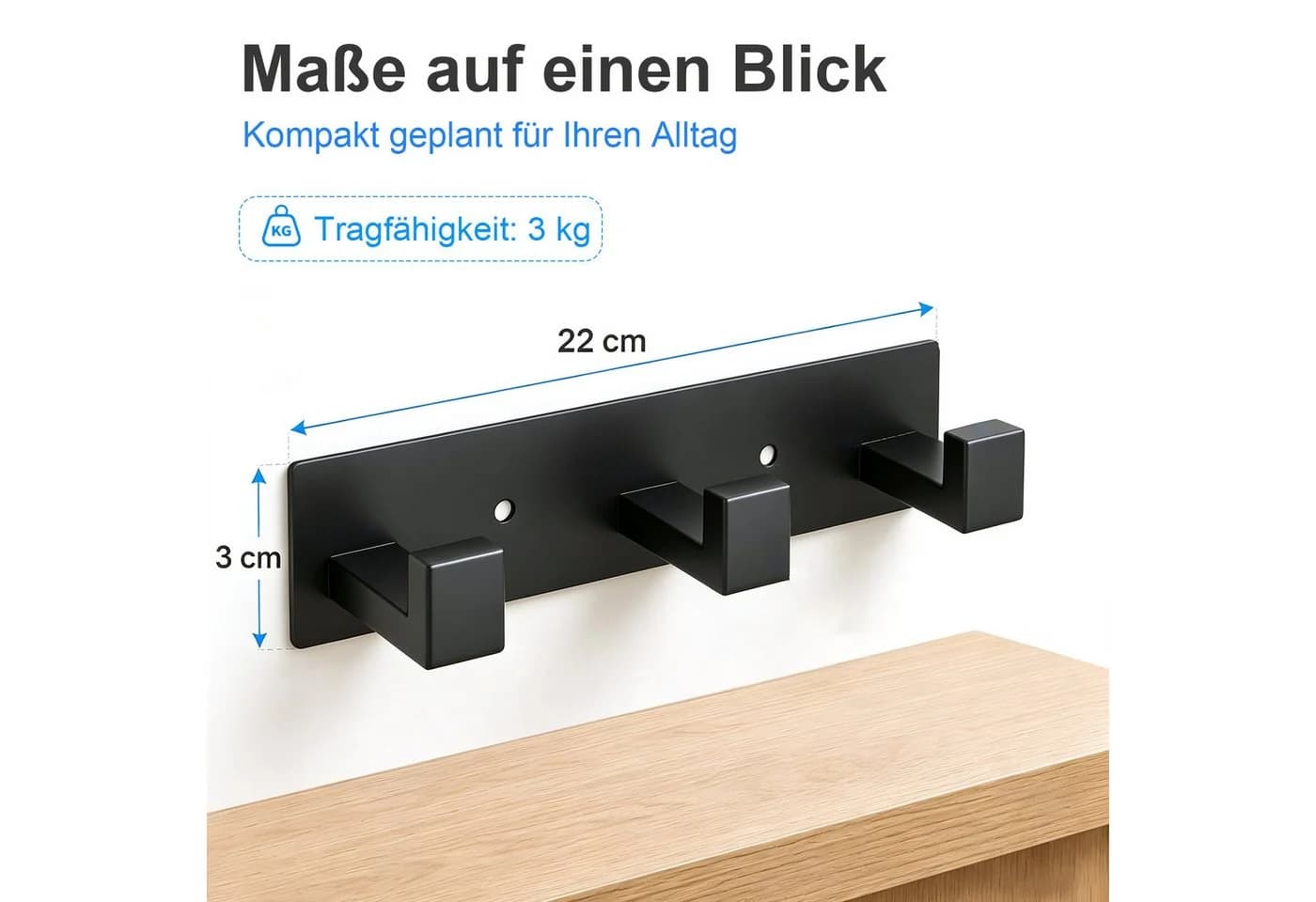 HEYHIPPO Garderobenhaken 3-fach Schwarz Selbstklebend Edelstahl