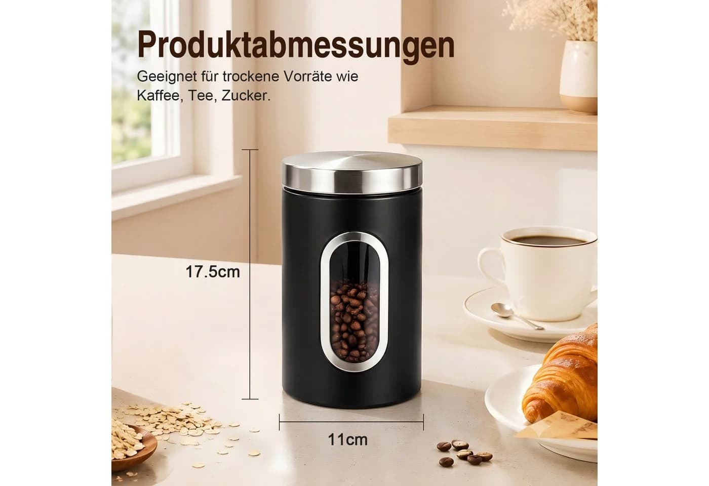 HEYHIPPO Kaffeedose 3er Set Edelstahl Schwarz Luftdicht