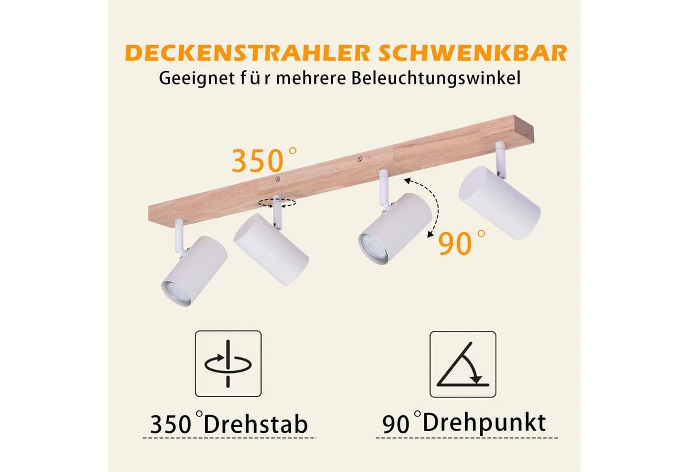 Nettlife Deckenstrahler 4-flammig Schwarz GU10 Schwenkbar 350° Holz Metall