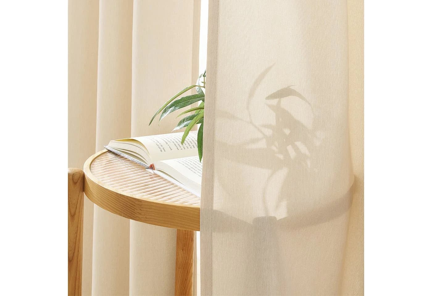 Topfinel Vorhang Beige Leinenoptik Licht Filtern 140x145cm 2er Set