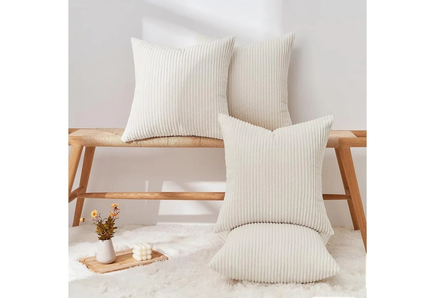 Topfinel Kissenbezüge 4er Set Kordsamt Beige 60x60 cm