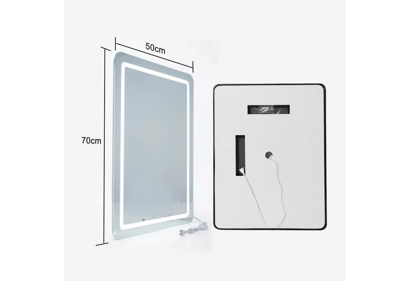 SaniteModar LED Badspiegel mit Lichtleisten, dimmbar, Antibeschlag, 50x70 cm