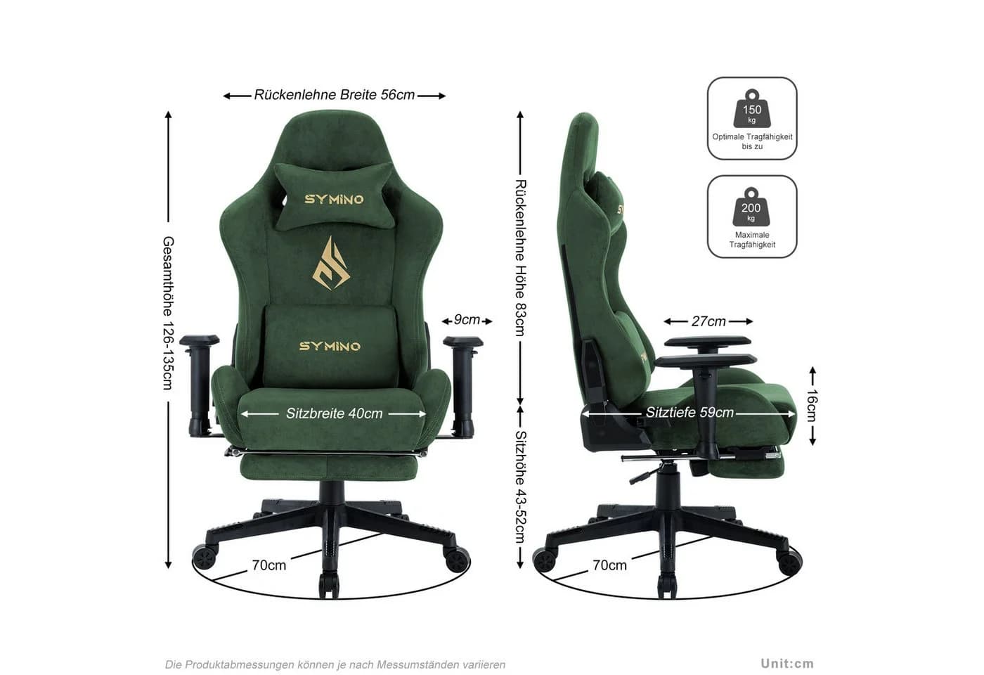 symino Gaming-Stuhl Grün mit Massagefunktion und Fußstütze